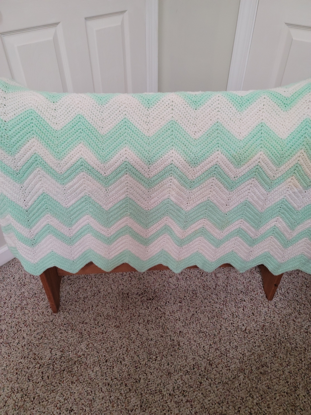 Creations Made Vintage/Retro Handmade Crochet Chevron Green & White Sofa Throw
